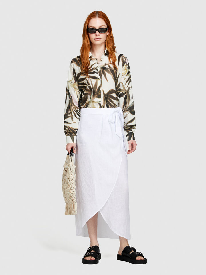 Pareo skirt in 100% linen - women's midi skirts - White | Sisley image number 1